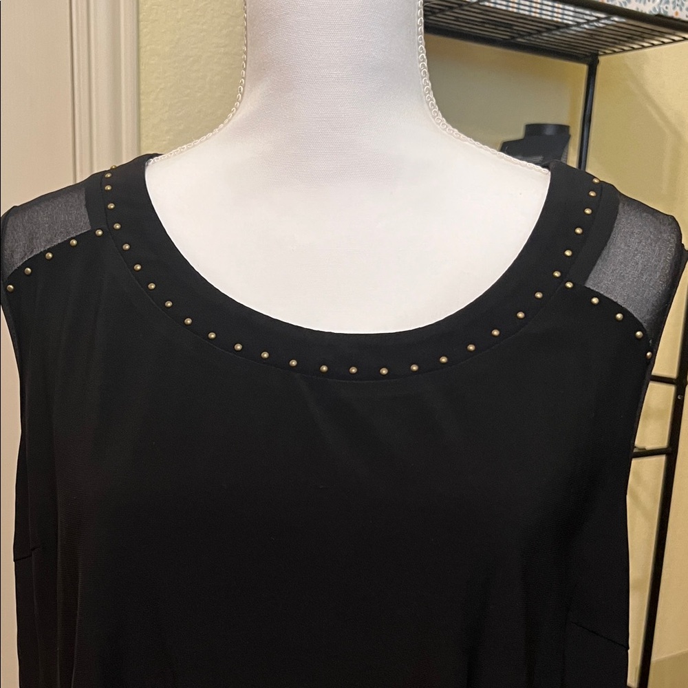 C.C sleeveless Black Tunic with studding and sheer embellishments.